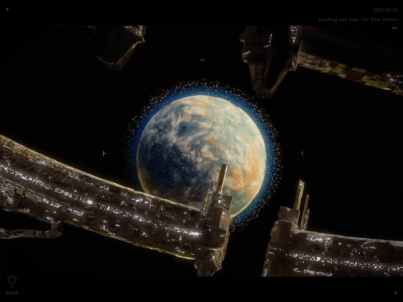 Looking out over the Blue Planet blender geometry nodes motion planet space