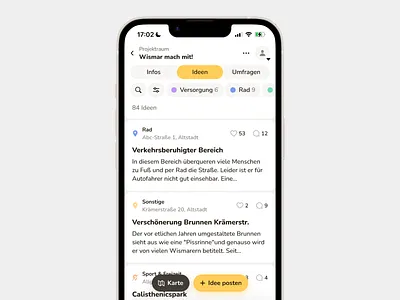 Senf.app • Citizen participation platform • Idea overview citizen engagement design desktop interface map mobile participation platform social social media ui ux