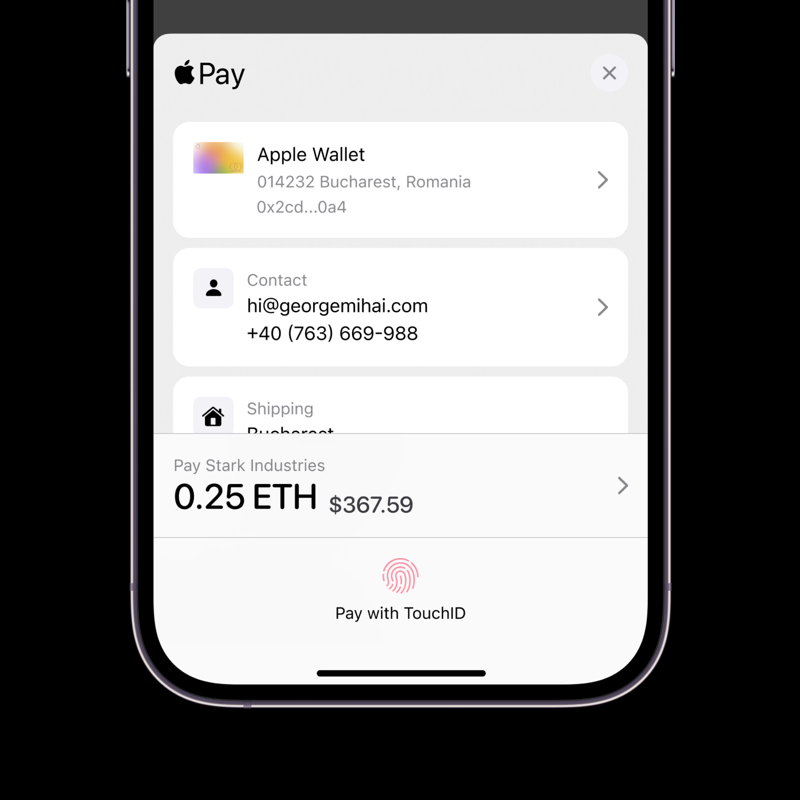 Pay with cryptocurrencies from Apple Pay