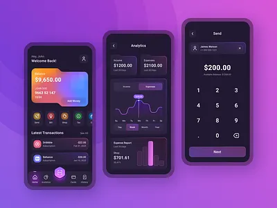 Finance Mobile App Design Concept account analytics app bank banking card chart credit dark dashboard debit design finance fintech graph mobile money statistics stats wallet