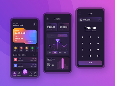 Finance Mobile App Design Concept account analytics app bank banking card chart credit dark dashboard debit design finance fintech graph mobile money statistics stats wallet