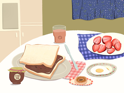 Breakfast Illustration aesthetic colorful cute design digital illustration digital painting dining table home illustration procreate strawberry toast