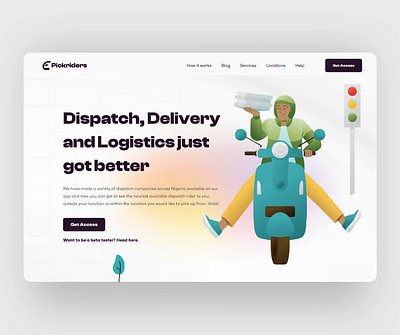 Pickriders - Hailing App for dispatch riders animation dazeign delivery design early access hero illustration inspiration interaction logistics ui uiux uxmotion vector