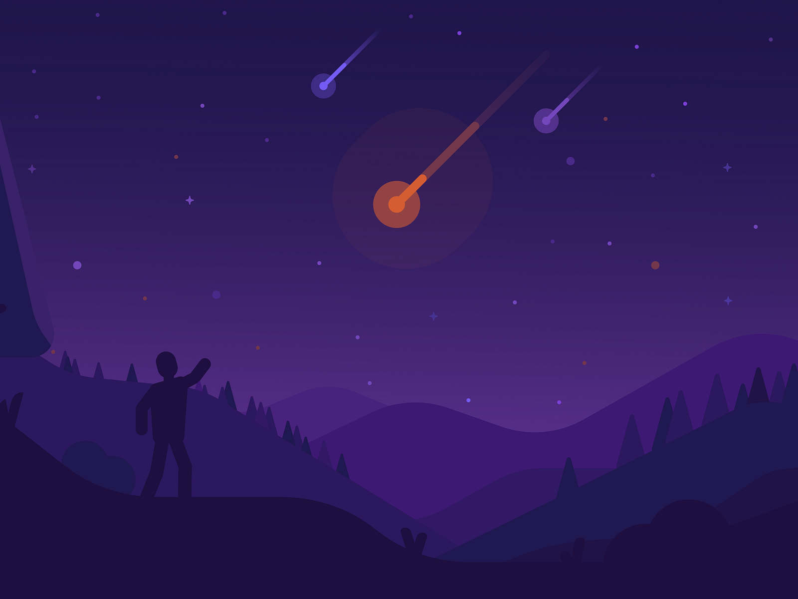 Meteor shower in night sky by Alisher Isagaliev on Dribbble