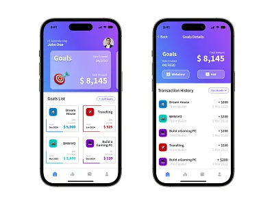 Savings App adobephotoshop amount app bankings bmwm3 branding clean ui colorful design goals gradient icons illustration logo mobile ui money savings simple ui user interface