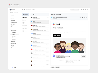 Mail page in the dashboard email mail slack