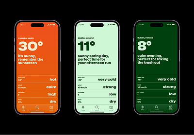 Bold Weather App bold calm cold hot temperature typography weather wind