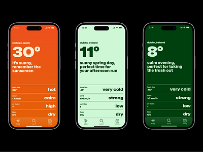 Bold Weather App bold calm cold hot temperature typography weather wind