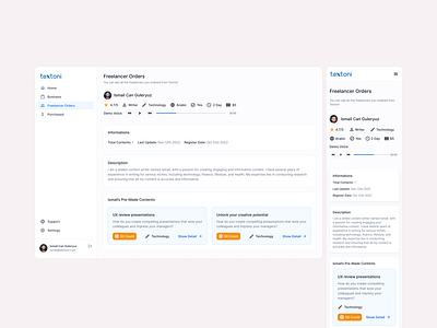 Textoni - Content Writing Platform - Customer Panel UI content content platform customer panel dashboard freelancer platform ui ux