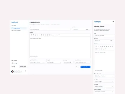 Textoni - Content Writing Platform - Freelancer Panel UI content content writing dashboard freelancer freelancer platform text editor ui ux writer