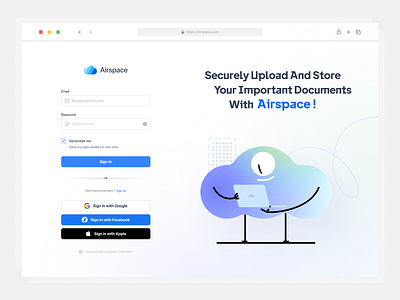 Airspace ☵ Login Page Design cloud cloud storage create account file management input log in login login page password register sign up signin space storage web design website