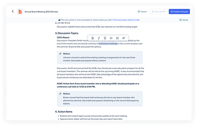 Editable minutes