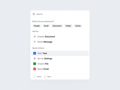 Functional Search Modal app clean dropdown email files filter find input list menu modal results saas search settings shortcuts tab todo ui ux