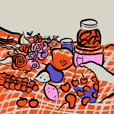 Still here still life No.4 colourful design digitalillustration illustration illustrator inky inkygoodness procreate roses stilllife tomatoes