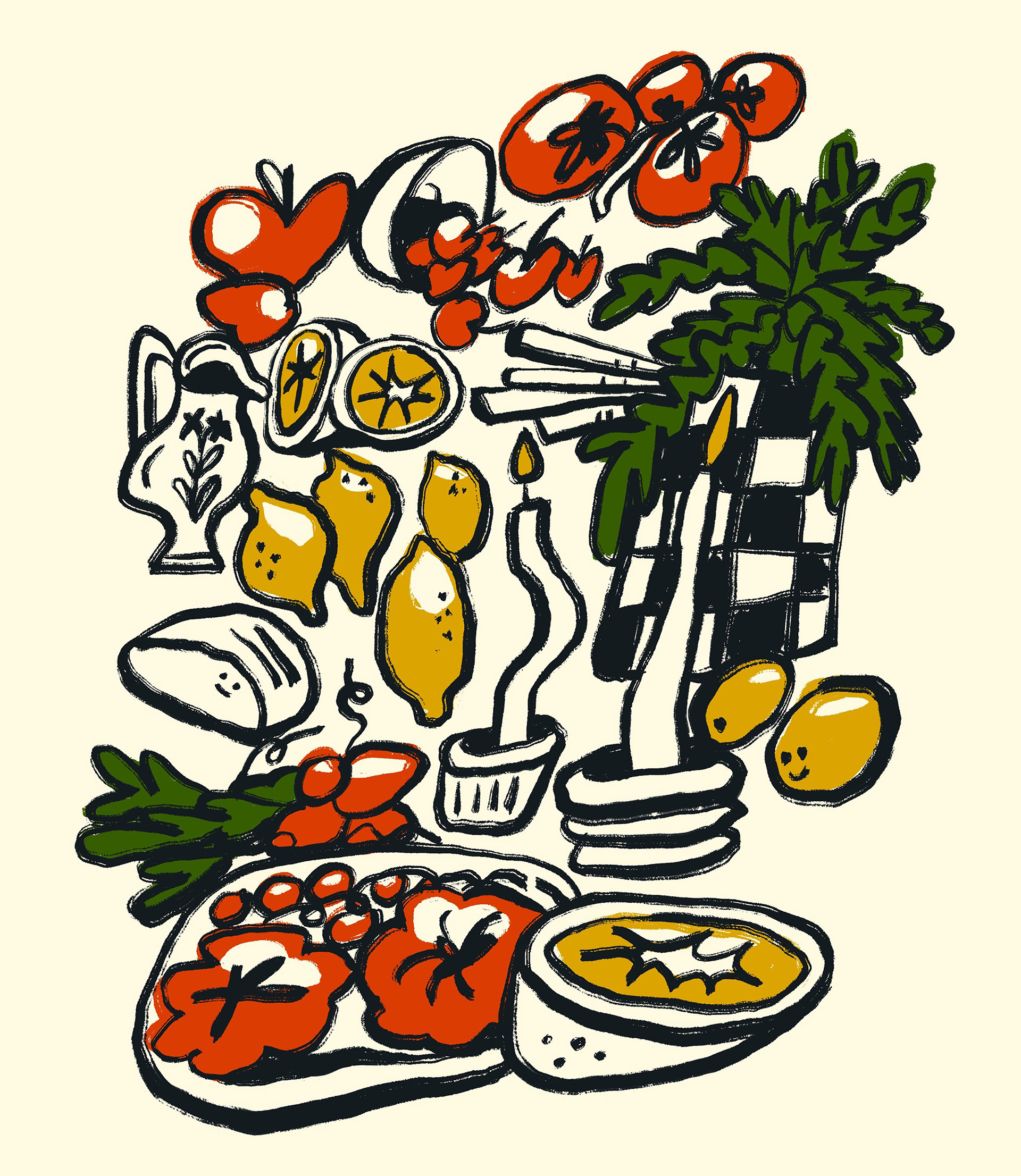 Still here still life No.5 colourful design digitalillustration dinnerparty food illustration illustrator inky procreate stilllife