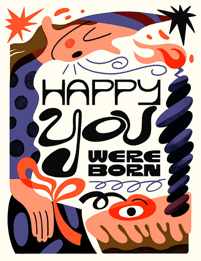 Happy Birth 2 u birthday characterdesign colourful design digitalillustration handtype illustration illustrator textures typography