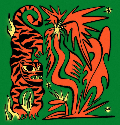 Fire tiger animals characterdesign colourful design digitalillustration illustration illustrator jungle nature tiger