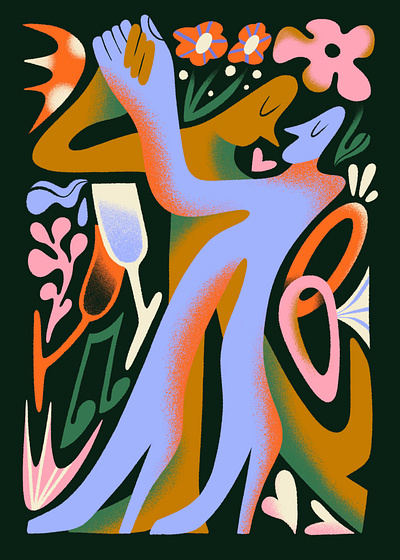 Fable card illustration cards characterdesign colourful dancing design digitalillustration flowers illustration illustrator love procreate texture wedding