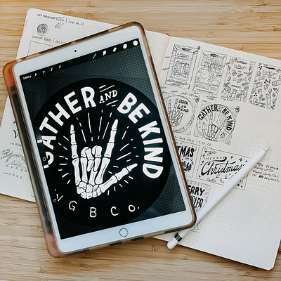 WGBCo. Gather & Be Kind Sticker handdrawn illustration ipad lettering merch procreate soft goods sticker typography