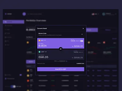 Swap crypto asset modal (Dark mode) crypto crypto app darkmode dashboard swap crypto ui ui design