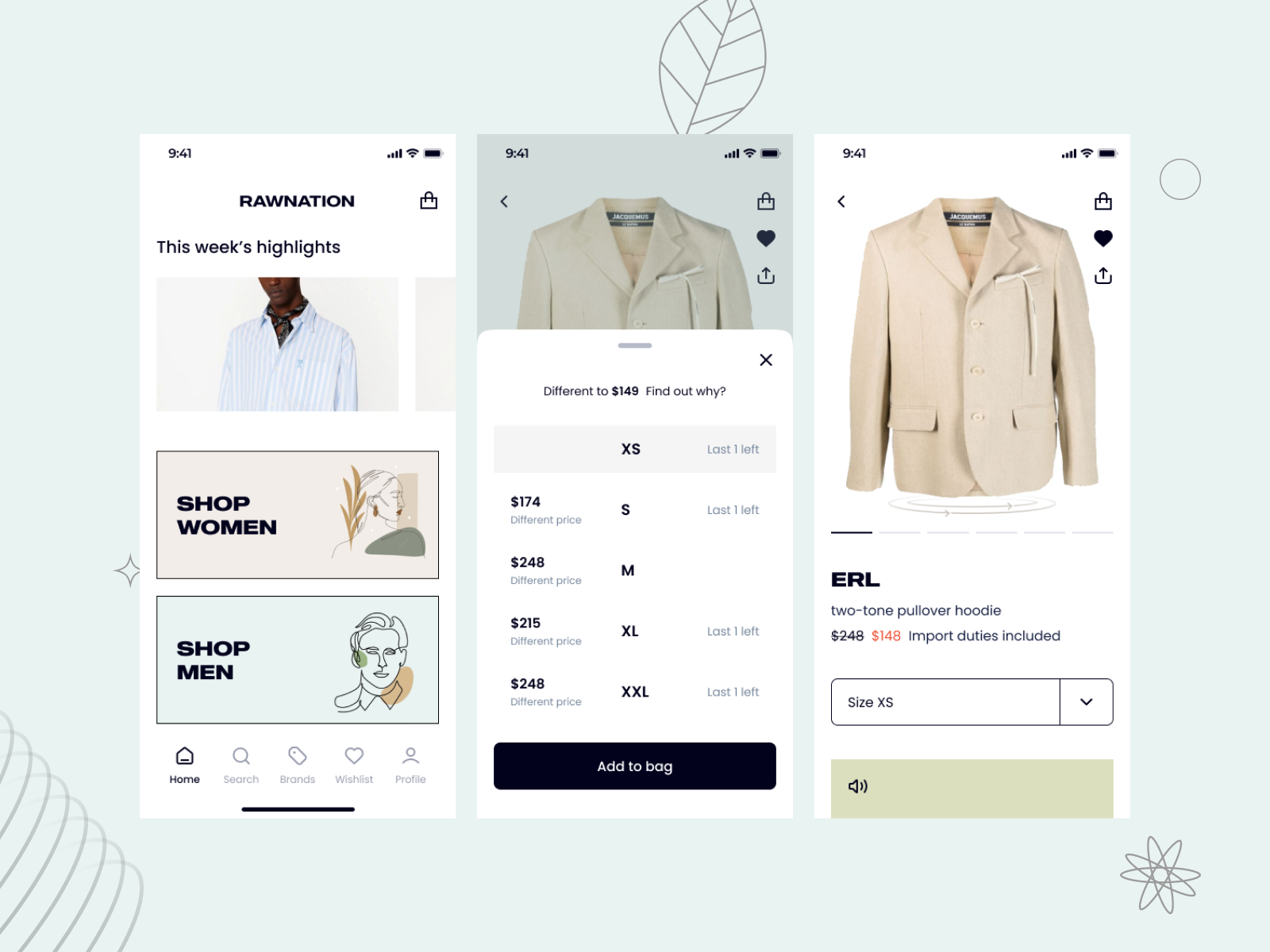 Luxury Fashion E-commerce App app commerce ecommerce graphic design home illustration leaf man minimal mobile app shop size ued ui uiux ux woman