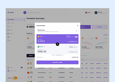 Swap crypto Asset modal crypto crypto app dashboard swap crypto ui ui design