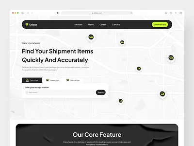 unBox - Shipping Tracker Landing Page cargo courier delivery freight landing page package package tracker parcel product design shipment shipping track order tracker transport ui uidesign uiux web web design website