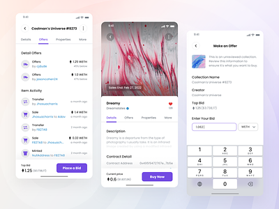 Fingies - Offer Auction, Details, and Place a Bid app art bid bitcoin blockchain btc buy clean crypto crypto wallet currency design eth ethereum minimal nft token ui ux wallet