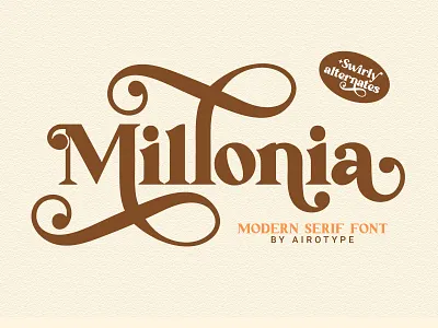 Millonia - Display Serif with Swirl design display font fonts handwriting illustration lettering ligature modern font retro font serif serif font serif typeface typeface typography vintage font wedding font