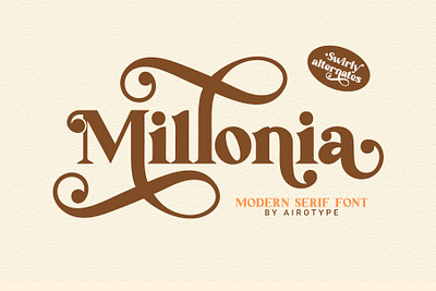 Millonia - Display Serif with Swirl design display font fonts handwriting illustration lettering ligature modern font retro font serif serif font serif typeface typeface typography vintage font wedding font