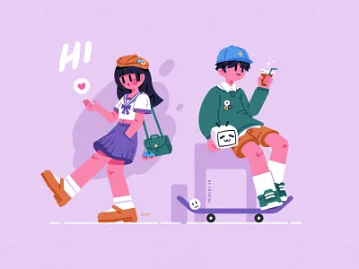 BPC - 02 bag blue boy branding cloth design girl graphic green hat hi ice cream illustration love purple shoe skateboard street ui
