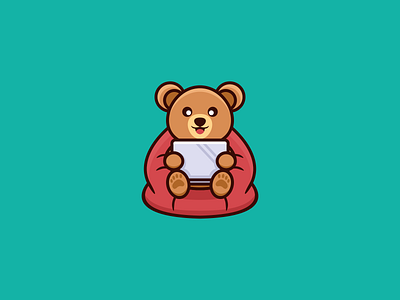 cute bear sitting on a chair animal app bear branding cartoon character cute design graphic design illustration logo typography ui ux vector