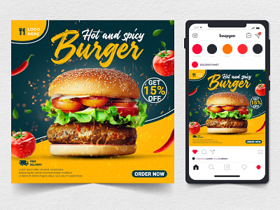 Burger Instagram post design, social media promotion, Instagram ads advertising banners burger design fast food food graphic design poster poster design posters social media post typography اعلان سوشيال ميديا