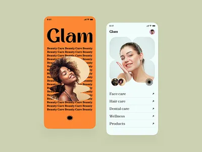 Glam - mobile app beauty beauty care beauty product branding hair makeup minimal mobile mobile app design salon skin skin care skincare typography ui ux