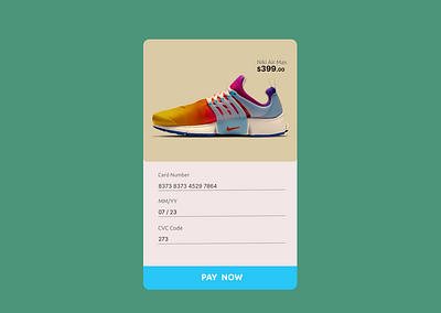 Check out page 3d card check out check out page desing order now pay now shoes ui ux