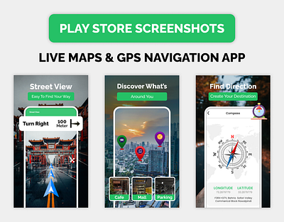Live Maps & GPS Navigation App Screenshots ads app branding design graphic design ui vector