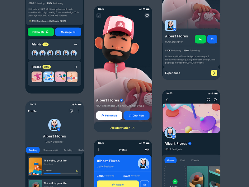 Ultimate Profile Darkmode app design illustration ios kit mobile profile template ui ultimate