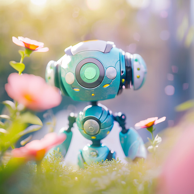 robot in flower design illustration