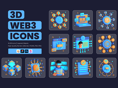 3D Web 3.0 Icons 3d branding design graphic design icons illustration