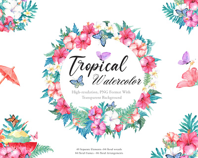 Tropical Watercolor Clipart Set logo