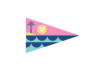 Florida Burgee Flag 80s beach burgee flag flag design florida geometric islands miami palm tree palms pink and blue sailboat seagull sunset surfing triangle tropical vector waves