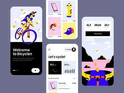 Bicyclen - UX/UI design of the sport mobile application animation application application animation application design crypto app fitness app fitness app design mobile app mobile app design mobile uxui design motion design motion graphics sport app