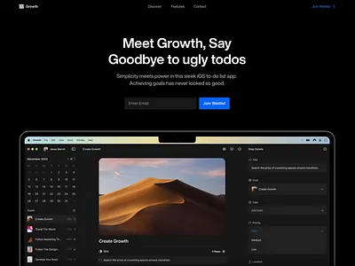 Growth Landing Page daily ui dailyui dark dark mode design growth interface landing page minimal modern to do to do list todo ui ux website