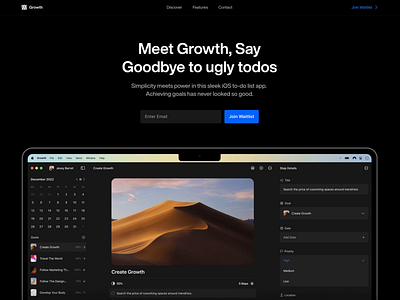 Growth Landing Page daily ui dailyui dark dark mode design growth interface landing page minimal modern to do to do list todo ui ux website