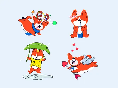 Corgi set charactrer cute pet flat gift cards illustration logo motion graphics stickers typogaphy ui ux vector
