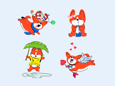 Corgi set charactrer cute pet flat gift cards illustration logo motion graphics stickers typogaphy ui ux vector