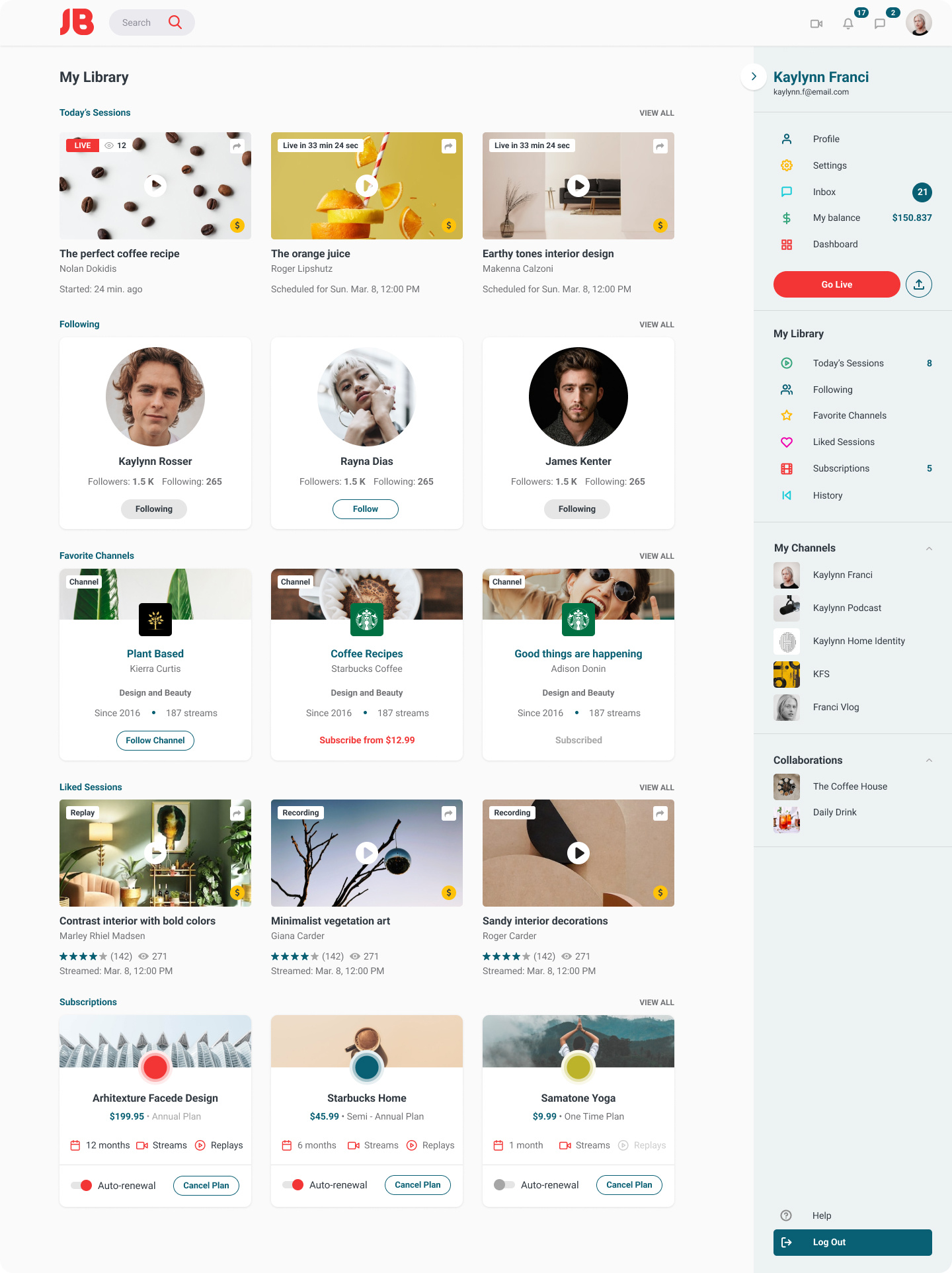 My Library • Creator clean content design library menu streaming ui ux video web web design