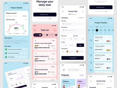 Project Management App UI analystic app calendar chart data data visualisation dsshboard graph mobile project management saas statistics task task list task management time timeline ui ux