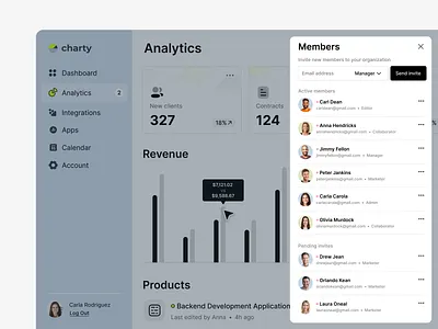 team members settings panel analytics component design design system enterprise modal popup product product design ui