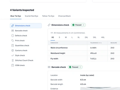 Quality Control Report - Tabbed Detail Page blue dropdown fashion fashion production figma minimal product design report saas sections select sidemenu tab menu table tabs ui